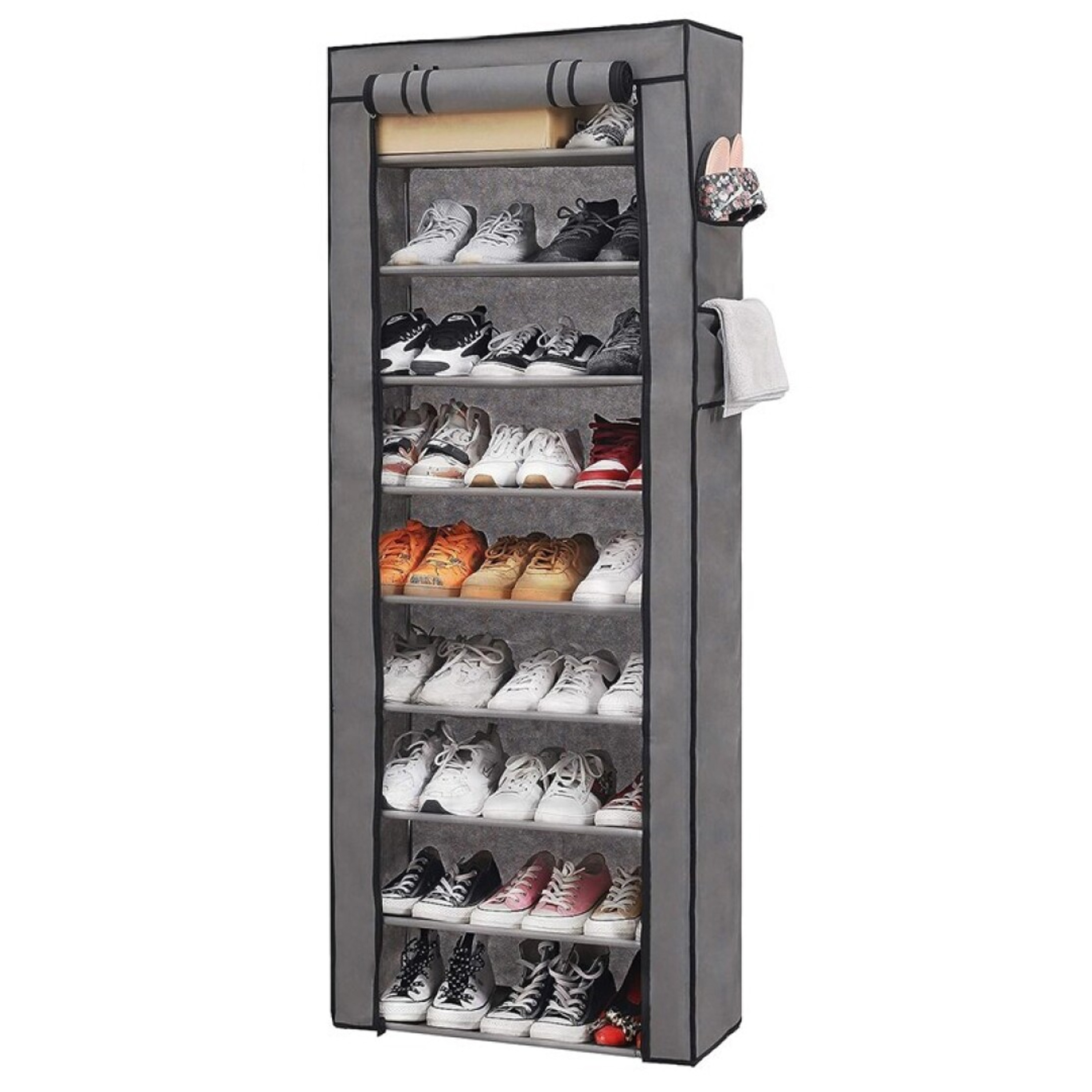 Mobiele schoenenkast-opbergkast met leg niveaus opvouwbaar grijs 58 x 30 x 158 cm