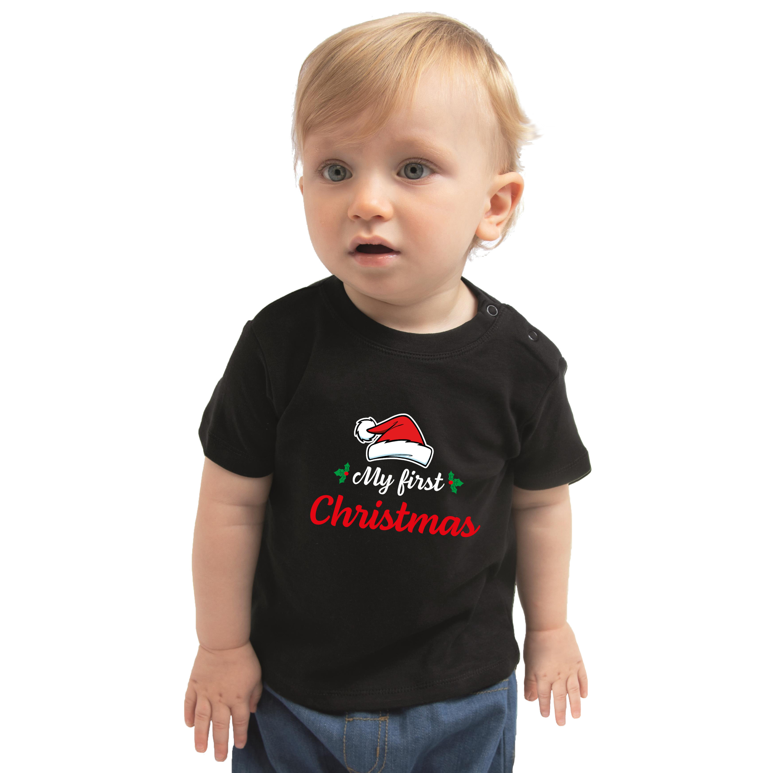 My first Christmas Kerst t-shirt zwart voor babys