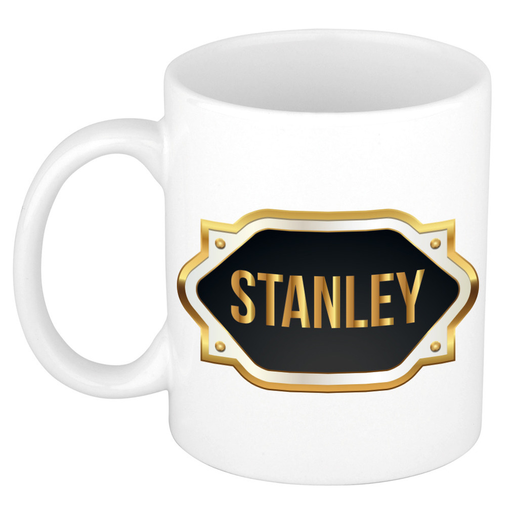 Naam cadeau mok-beker Stanley met gouden embleem 300 ml