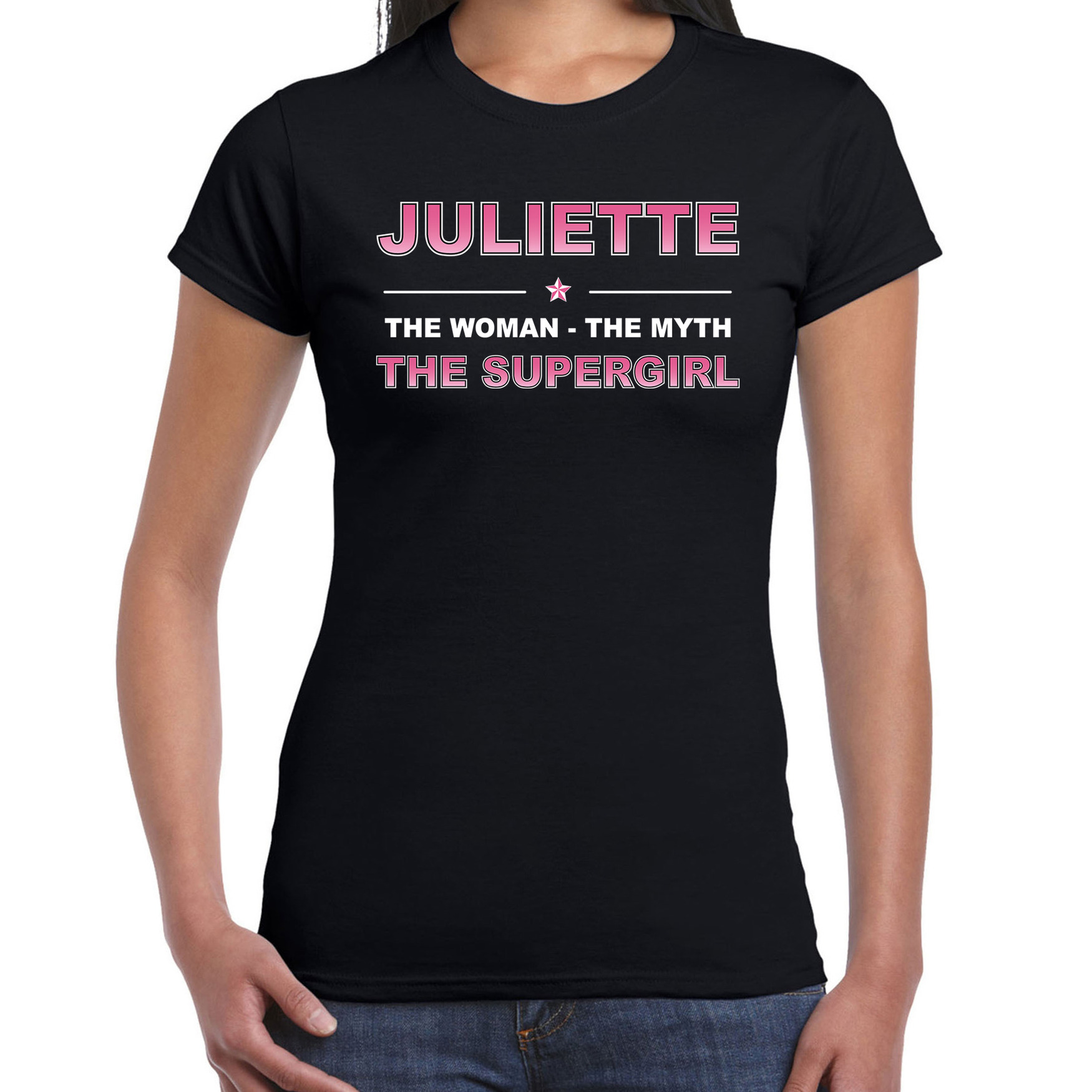 Naam cadeau t-shirt-shirt Juliette the supergirl zwart voor dames