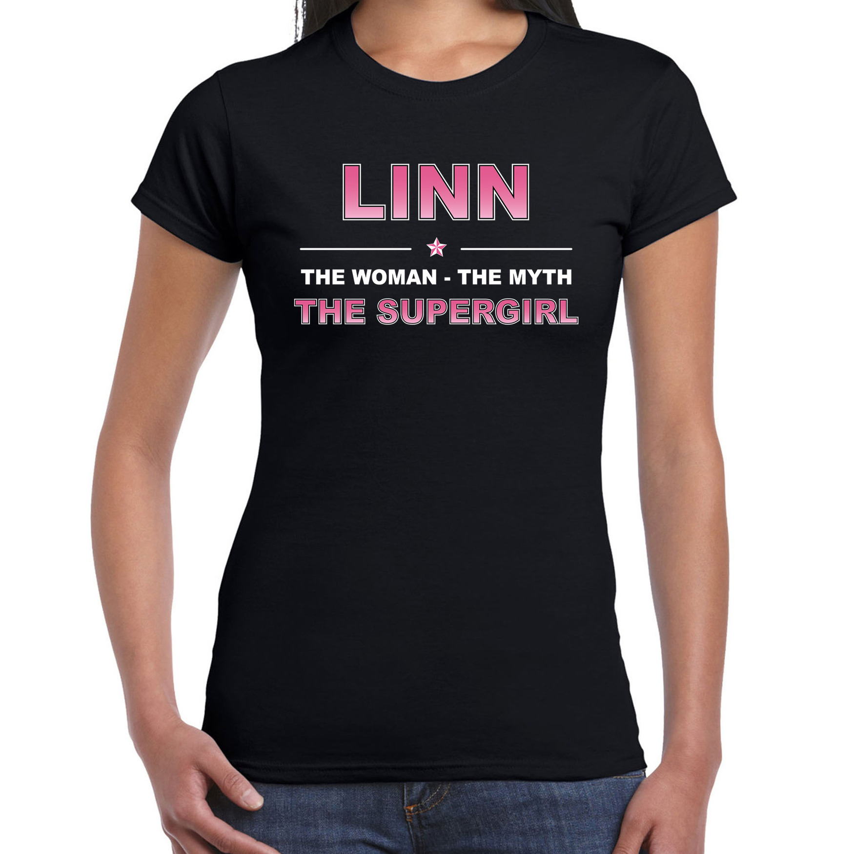 Naam cadeau t-shirt-shirt Linn the supergirl zwart voor dames