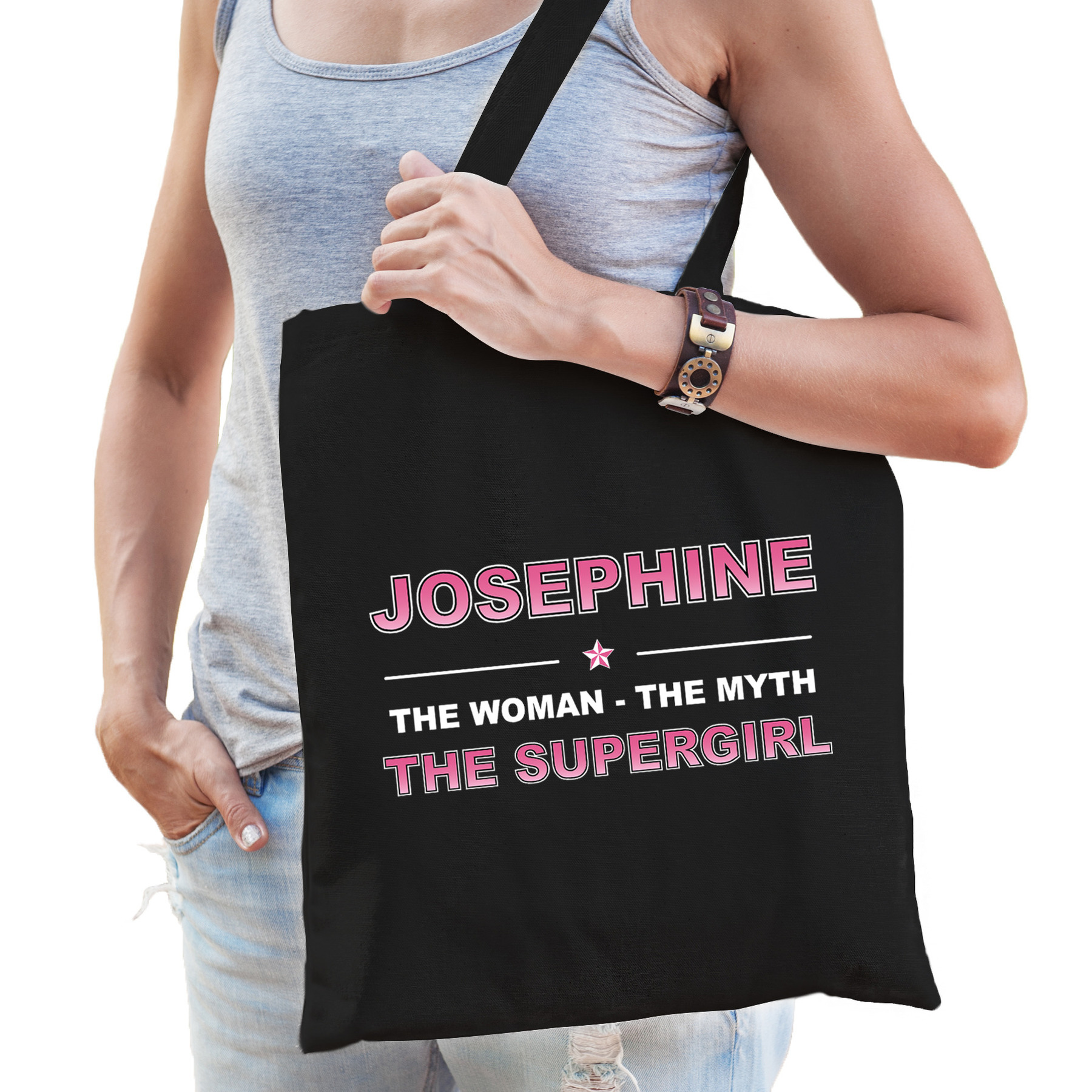 Naam cadeau tas Josephine the supergirl zwart voor dames