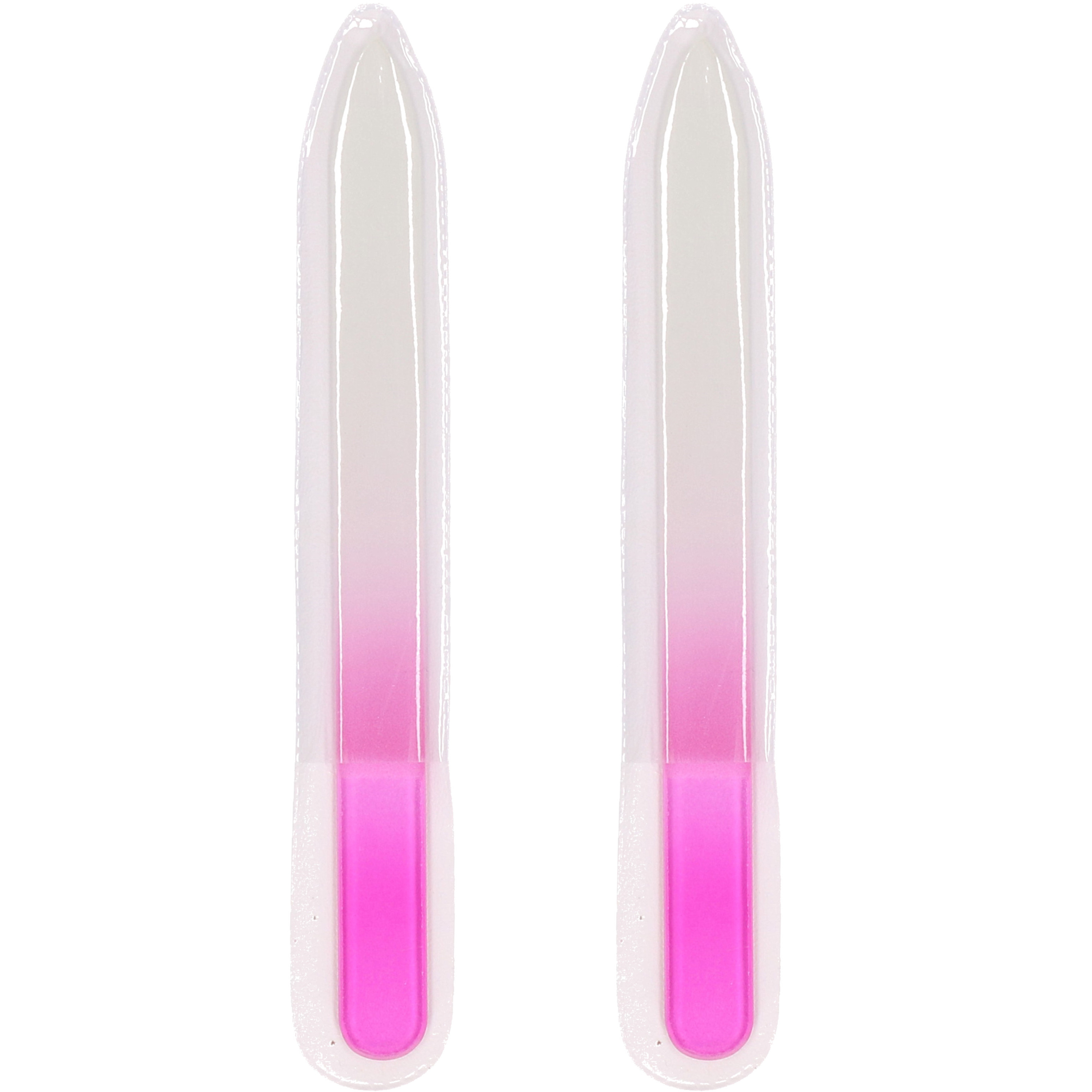 Nagelvijlen van glas 2x stuks roze 14 cm in beschermhoesje