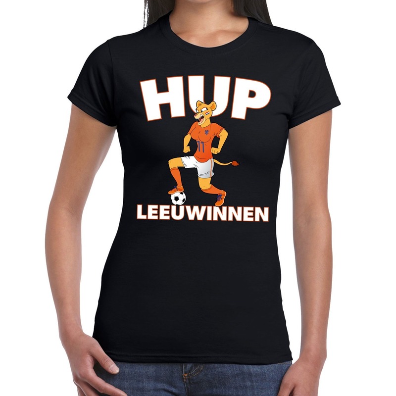 Nederland supporter t-shirt Hup Leeuwinnen zwart dames