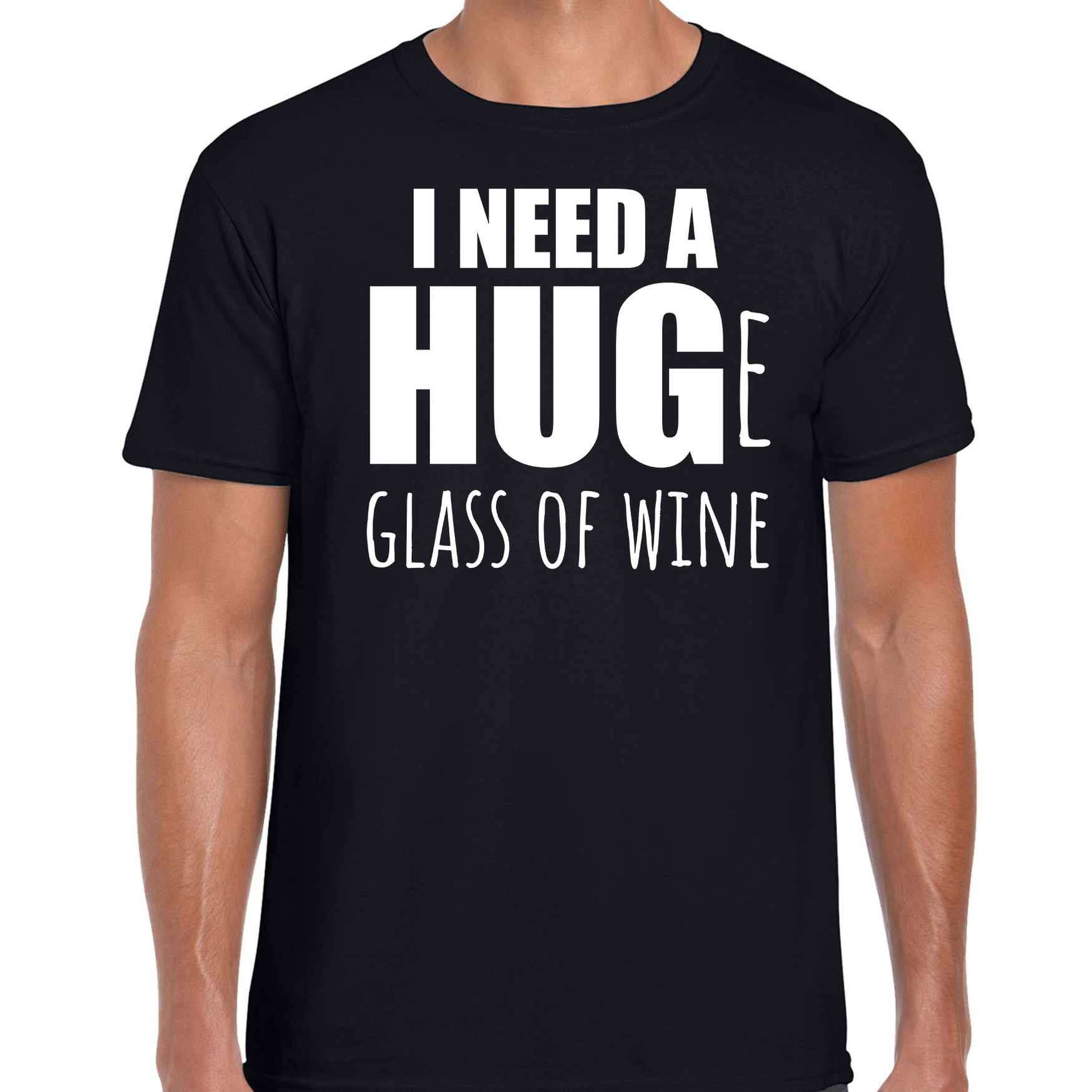 Need a huge glass of wine-Groot glas wijn nodig drank fun t-shirt zwart voor heren