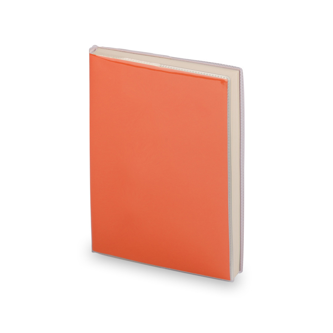 Notitieblokje zachte kaft oranje met plastic hoes 10 x 13 cm