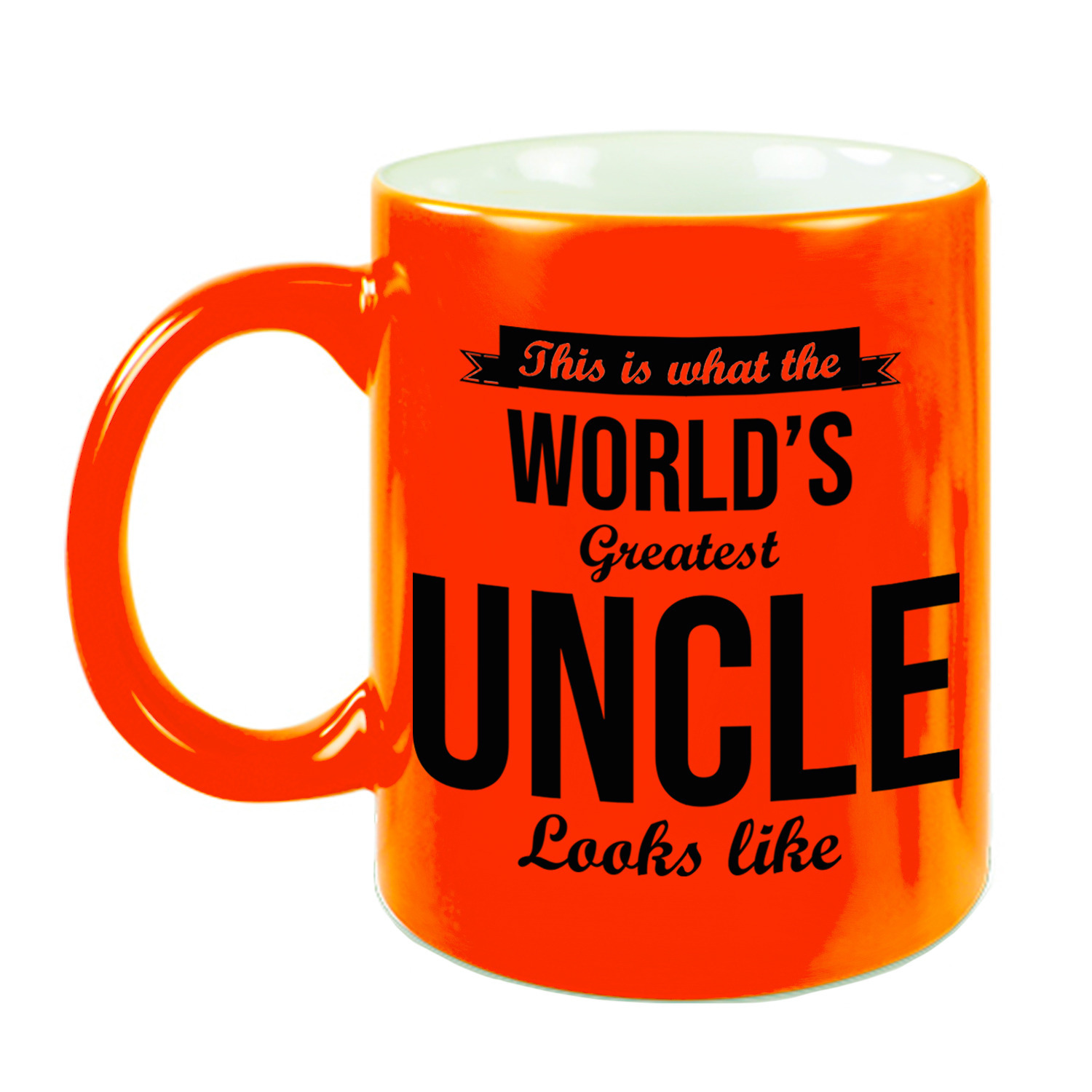 Oom cadeau mok-beker neon oranje This is what the Worlds Greatest Uncle looks like