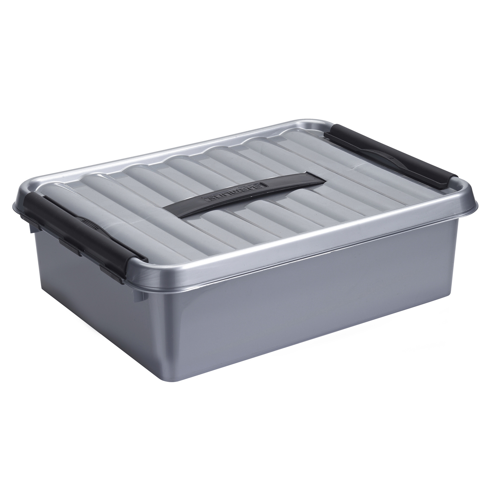 Opbergbox-opbergdoos 10 liter 40 x 30 x 11 cm metallic grijs-zwart