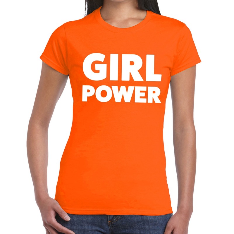 Oranje Girl power t-shirt voor dames