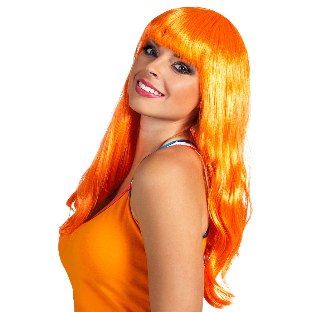 Oranje-holland fan artikelen damespruik met lang haar