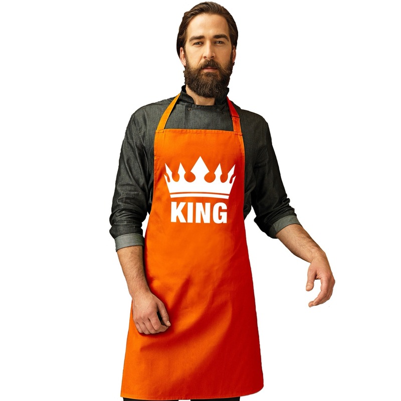 Oranje King bbq schort- keukenschort met kroon heren