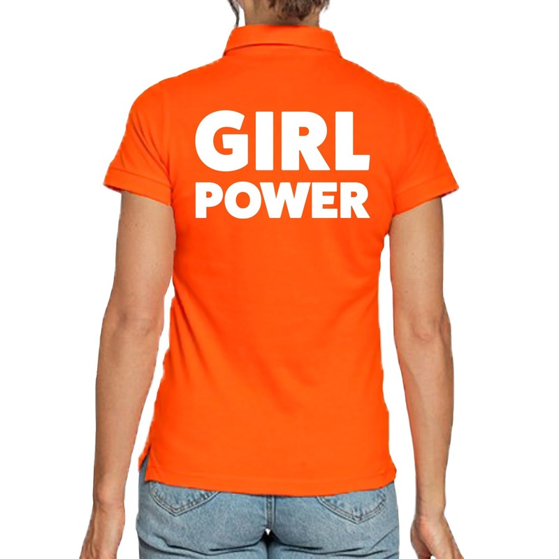 Oranje poloshirt Girl Power voor dames