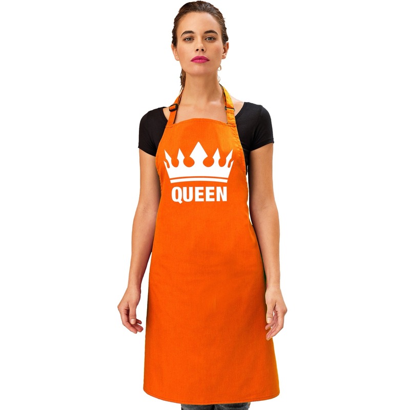 Oranje Queen keukenschort- bbq schort met kroon dames