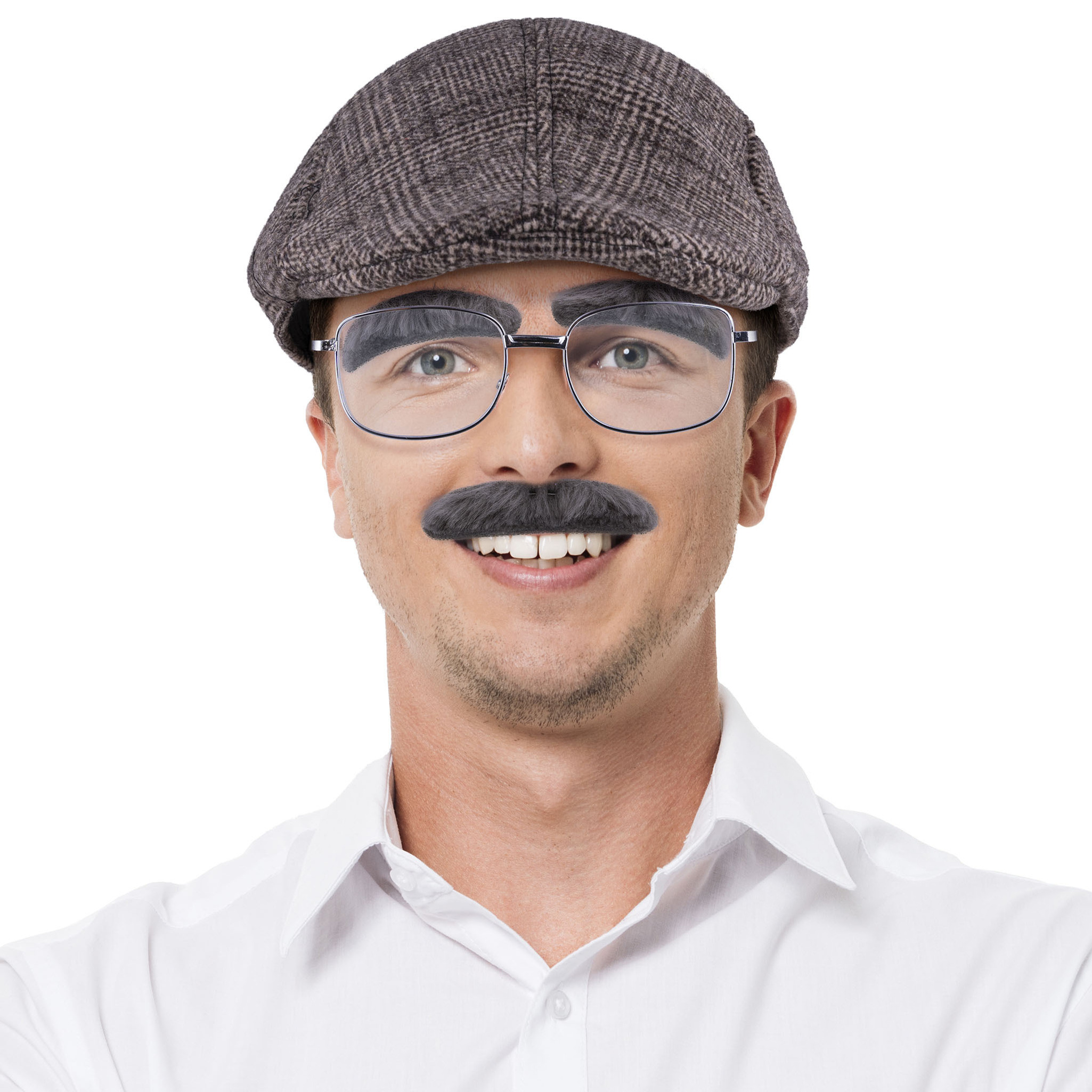 Oude man-Abraham pop-Fifties verkleedset bril-snor-wenkbrouwen-pet voor volwassenen