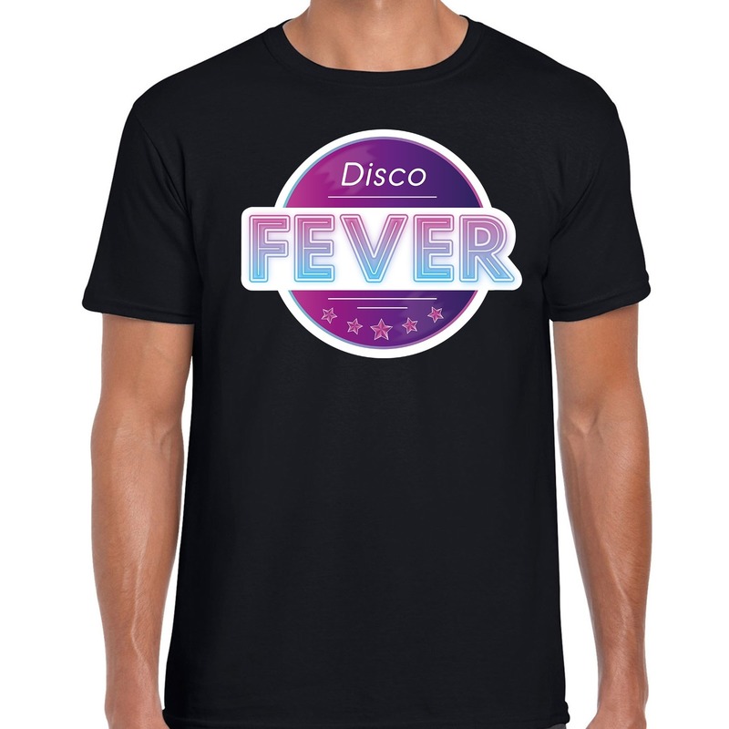 Party 70s-80s-90s feest shirt met disco thema zwart voor heren