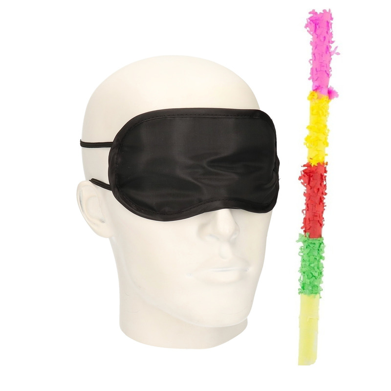 Pinata oogmasker-blinddoek met gekleurde pinata stok