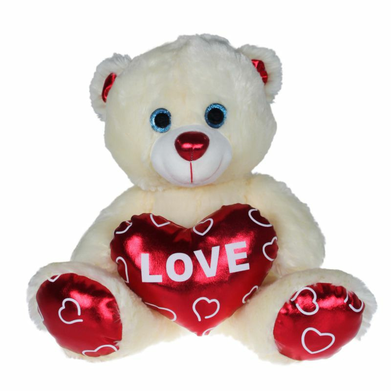 Pluche knuffelbeer met wit-rood Valentijn Love hartje 15 cm