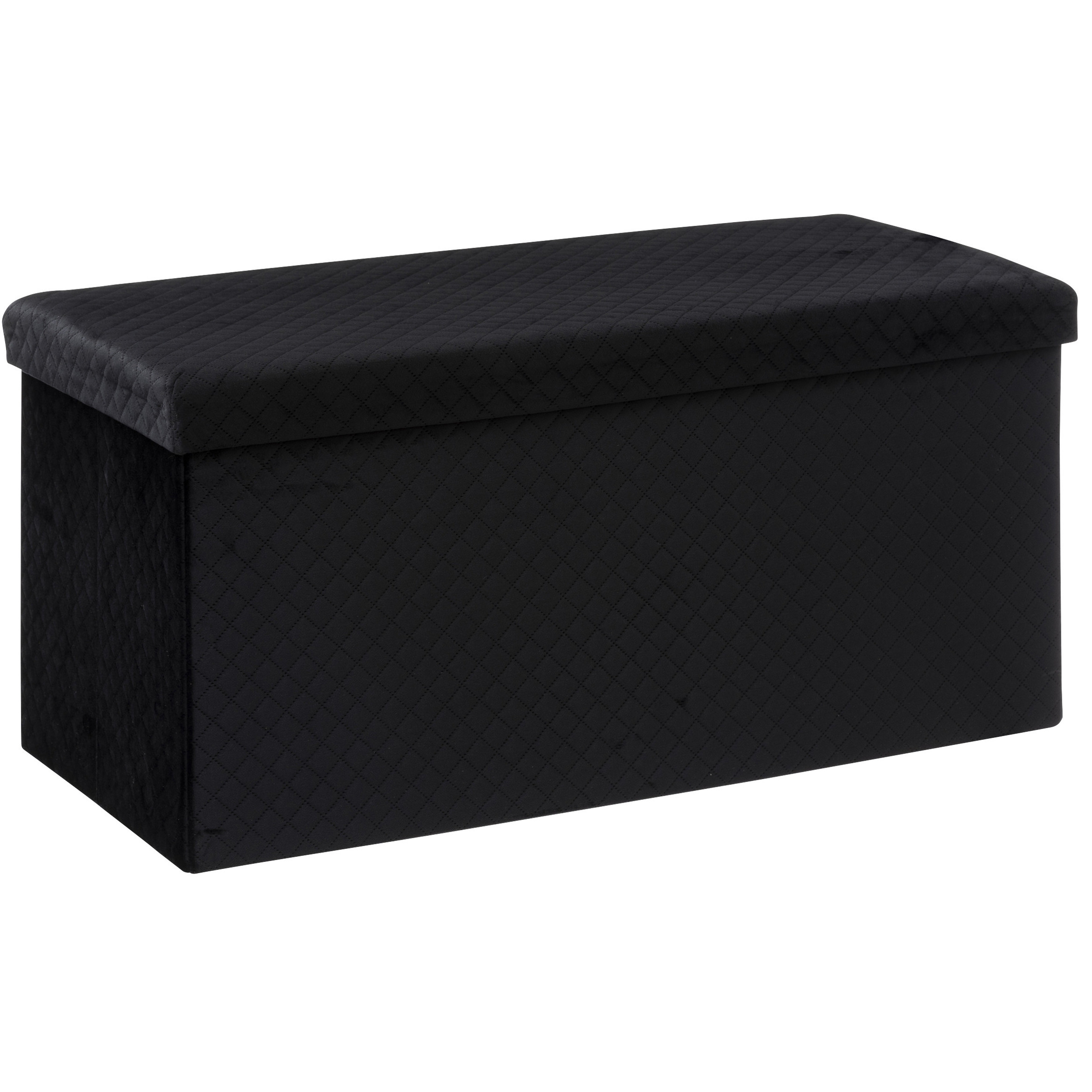 Poef-hocker opbergbox fluweel zwart kunststof-mdf 38 x 38 x 76 cm opvouwbaar