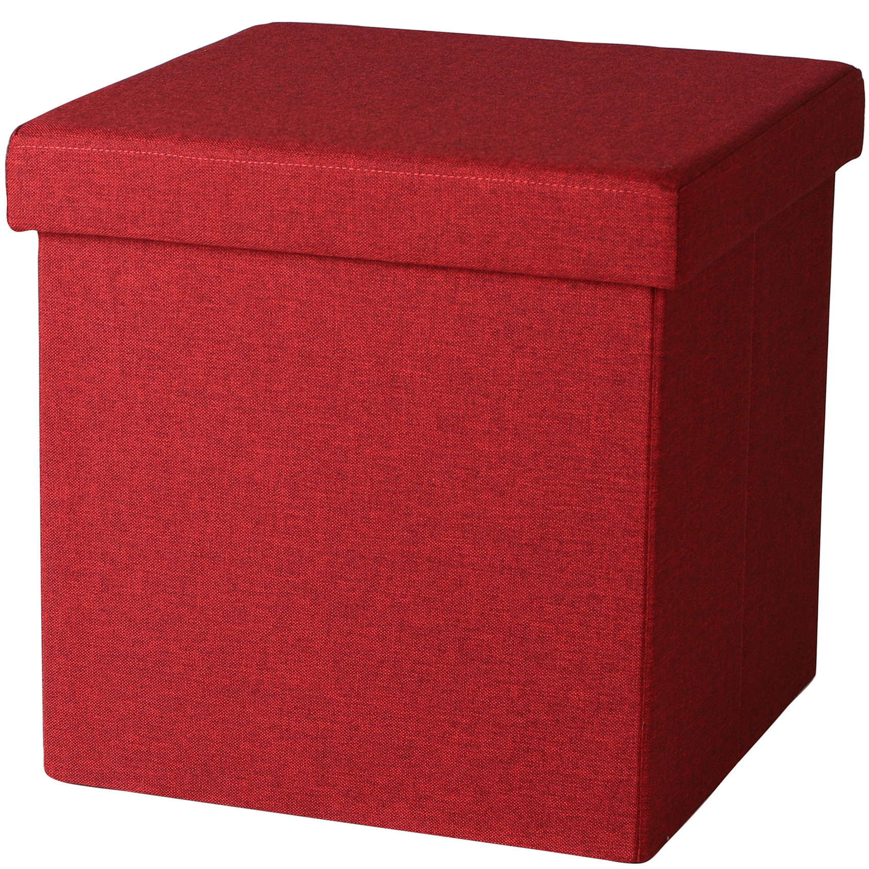 Poef-hocker opbergbox zit krukje rood linnen-mdf 37 x 37 cm opvouwbaar