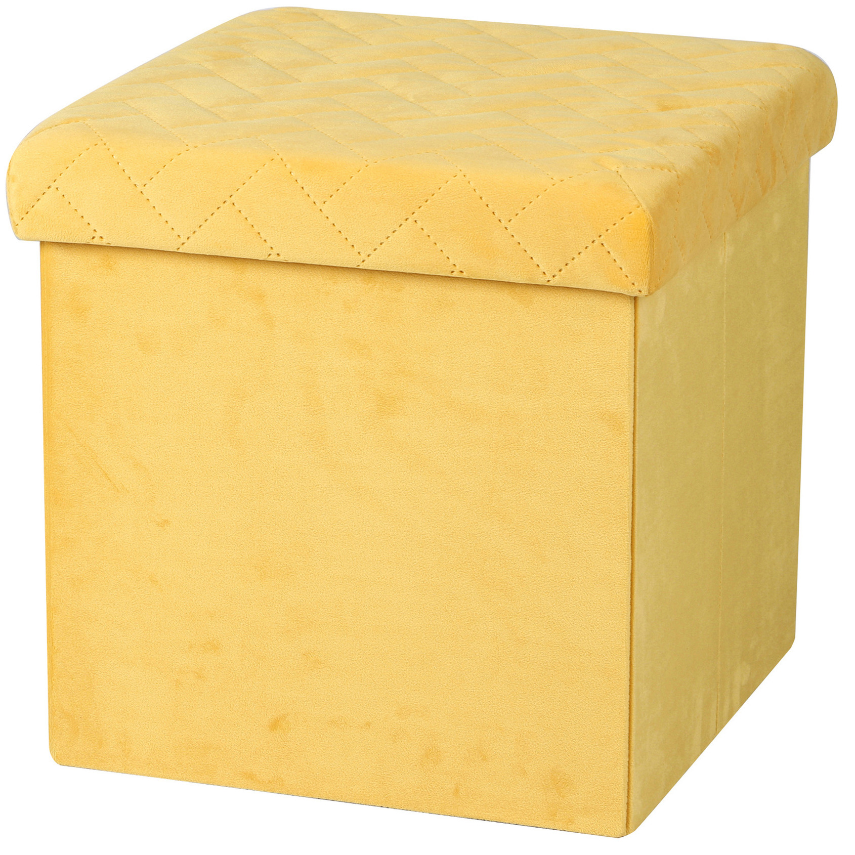 Poef-hocker opbergbox zit krukje velvet geel polyester-mdf 38 x 38 cm opvouwbaar
