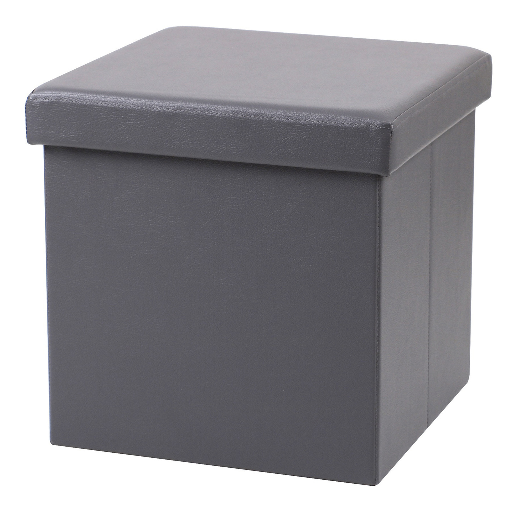 Poef Leather BOX hocker opbergbox grijs PU-mdf 38 x 38 cm opvouwbaar