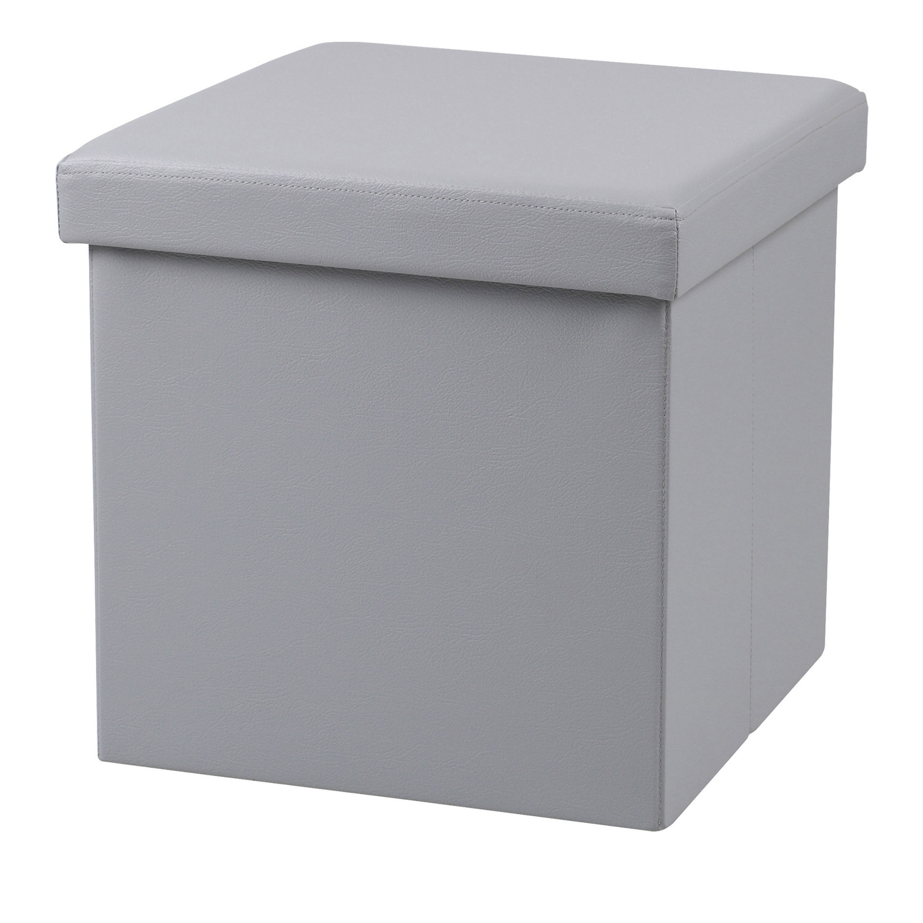 Poef Leather BOX hocker opbergbox lichtgrijs PU-mdf 38 x 38 cm opvouwbaar