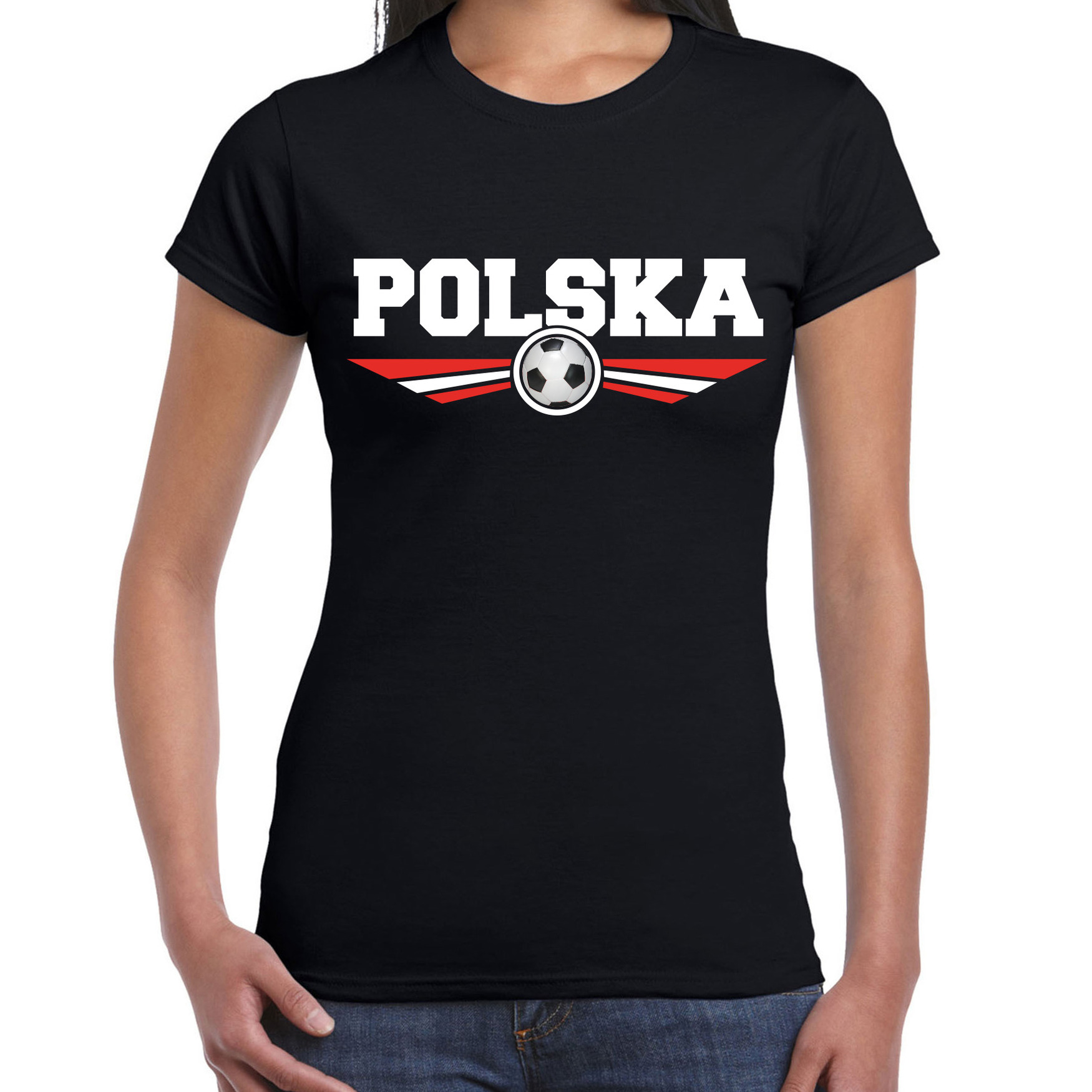 Polen-Polska landen-voetbal t-shirt zwart dames