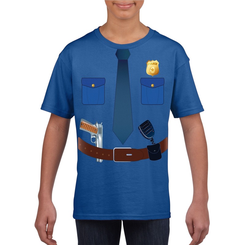 wijn analyse huurling Politie uniform kostuum t-shirt blauw voor kinderen - Partyshopper Bedrukte  t-shirts winkel