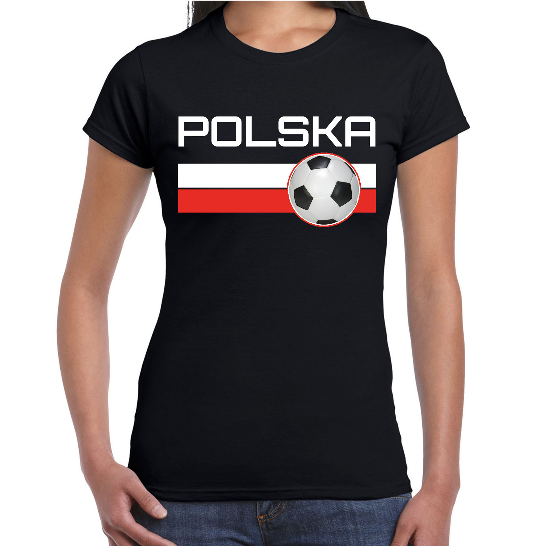 Polska-Polen voetbal-landen t-shirt zwart dames