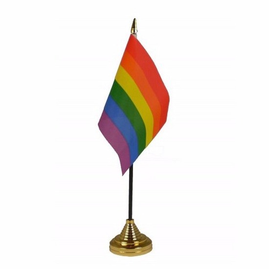 Polyester LGBT regenboog vlag voor op bureau 10 x 15 cm