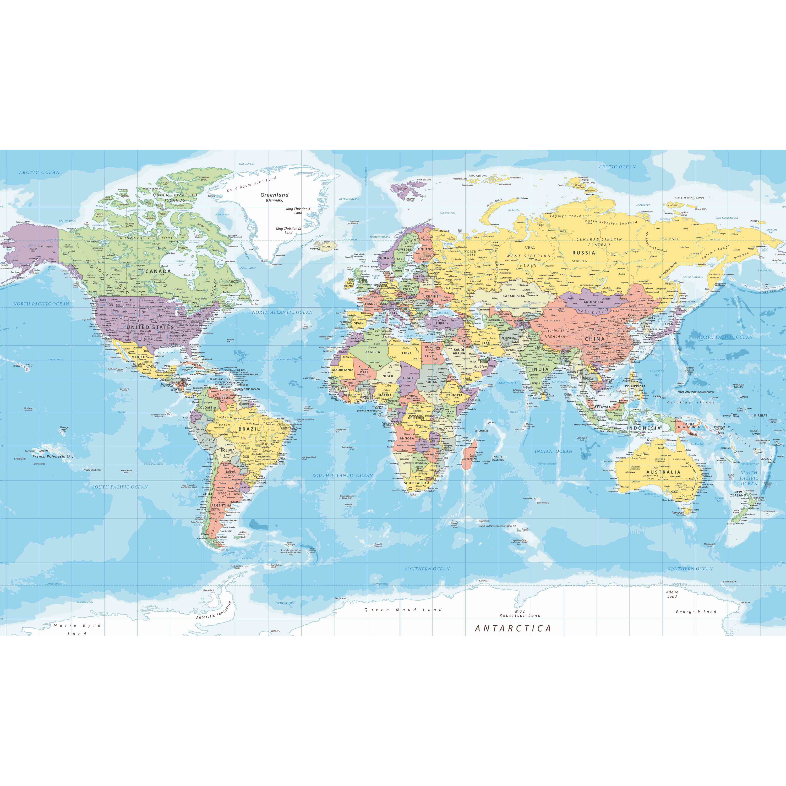 Poster wereldkaart met landen voor op kinderkamer-school 84 x 52 cm