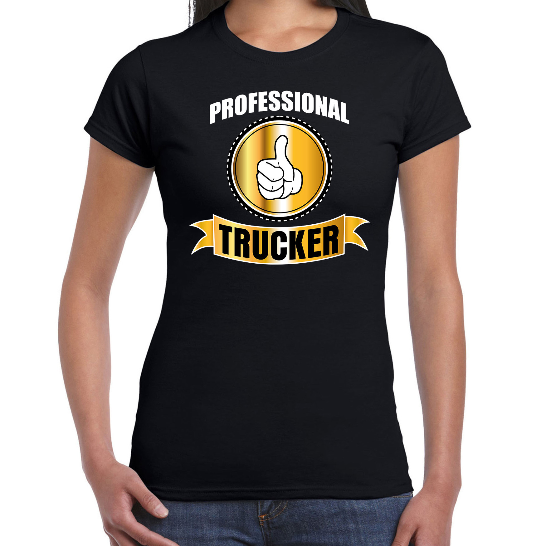 Professional trucker-professionele vrachtwagenchauffeur t-shirt zwart dames Vrachtwagenchauffeur