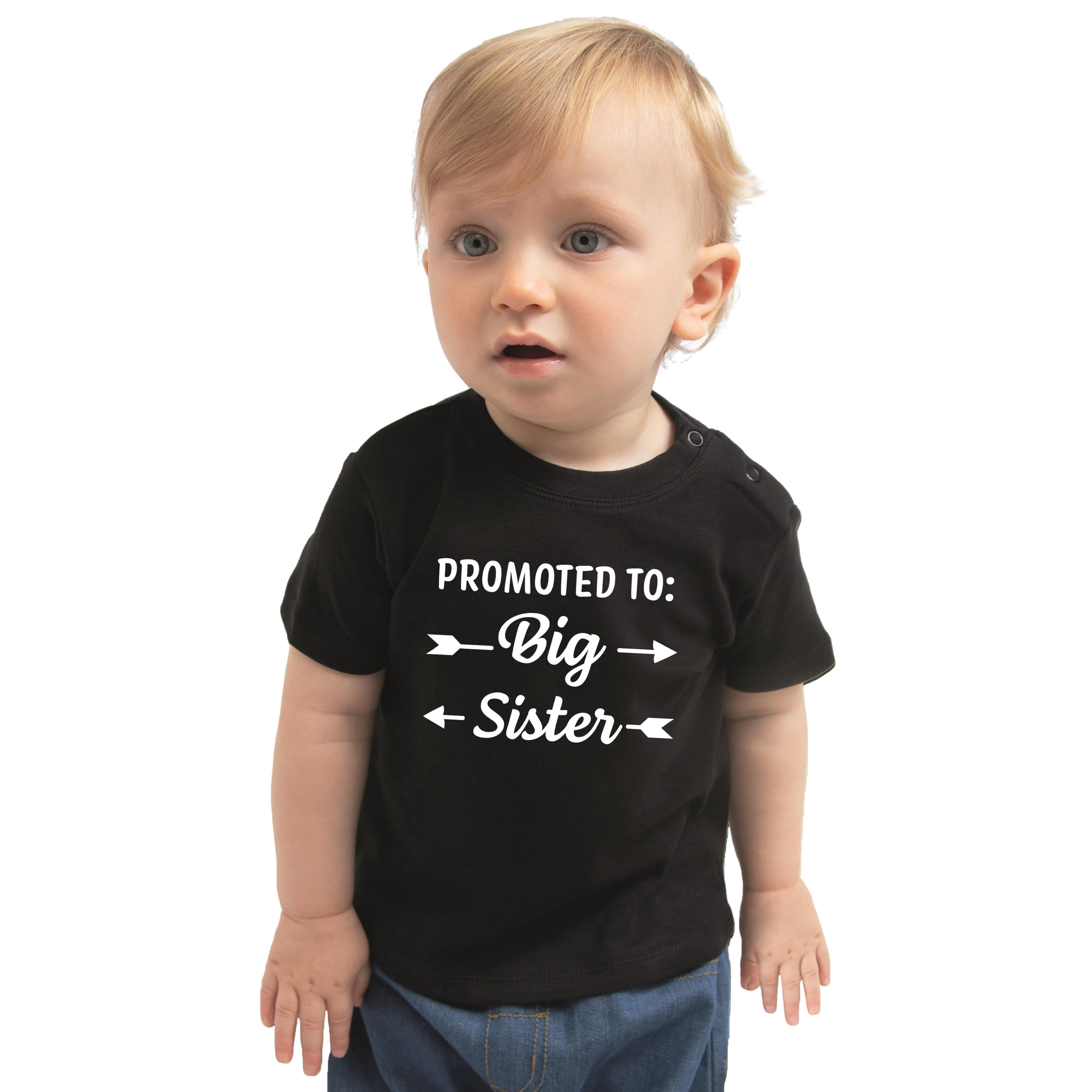 Promoted to big sister cadeau t-shirt zwart baby- meisje Aankodiging zwangerschap grote zus