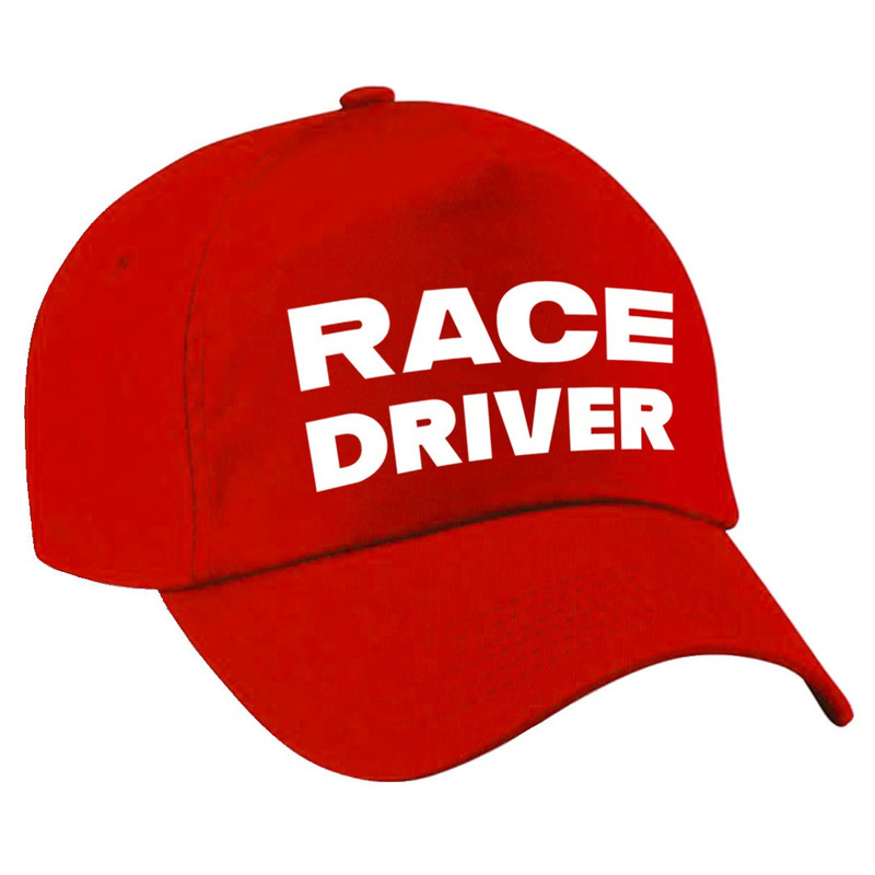 Race driver-auto coureur verkleed pet rood voor volwassenen