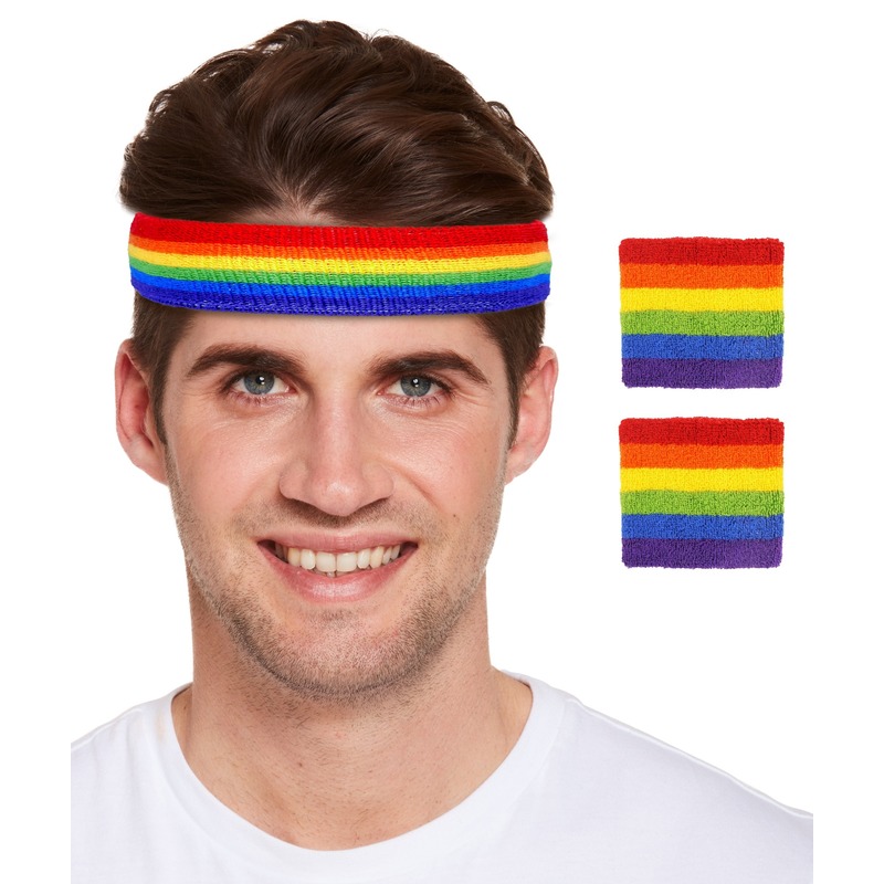 Regenboogvlag kleuren hoofd en polsbandjes set