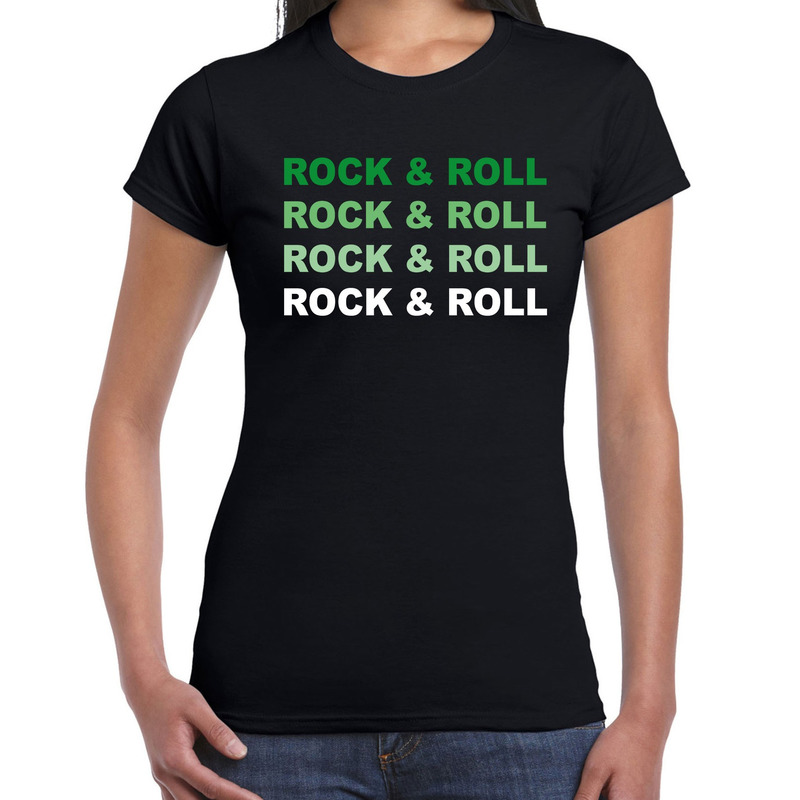 Rock and roll feest t-shirt zwart voor dames