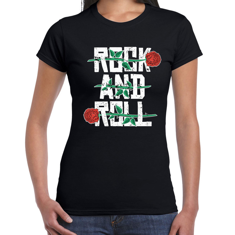 Rock and Roll t-shirt zwart voor dames