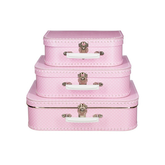 Roze koffertje met witte stip 25 cm
