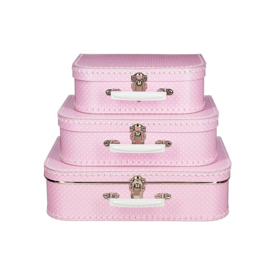 Roze koffertje met witte stip 35 cm