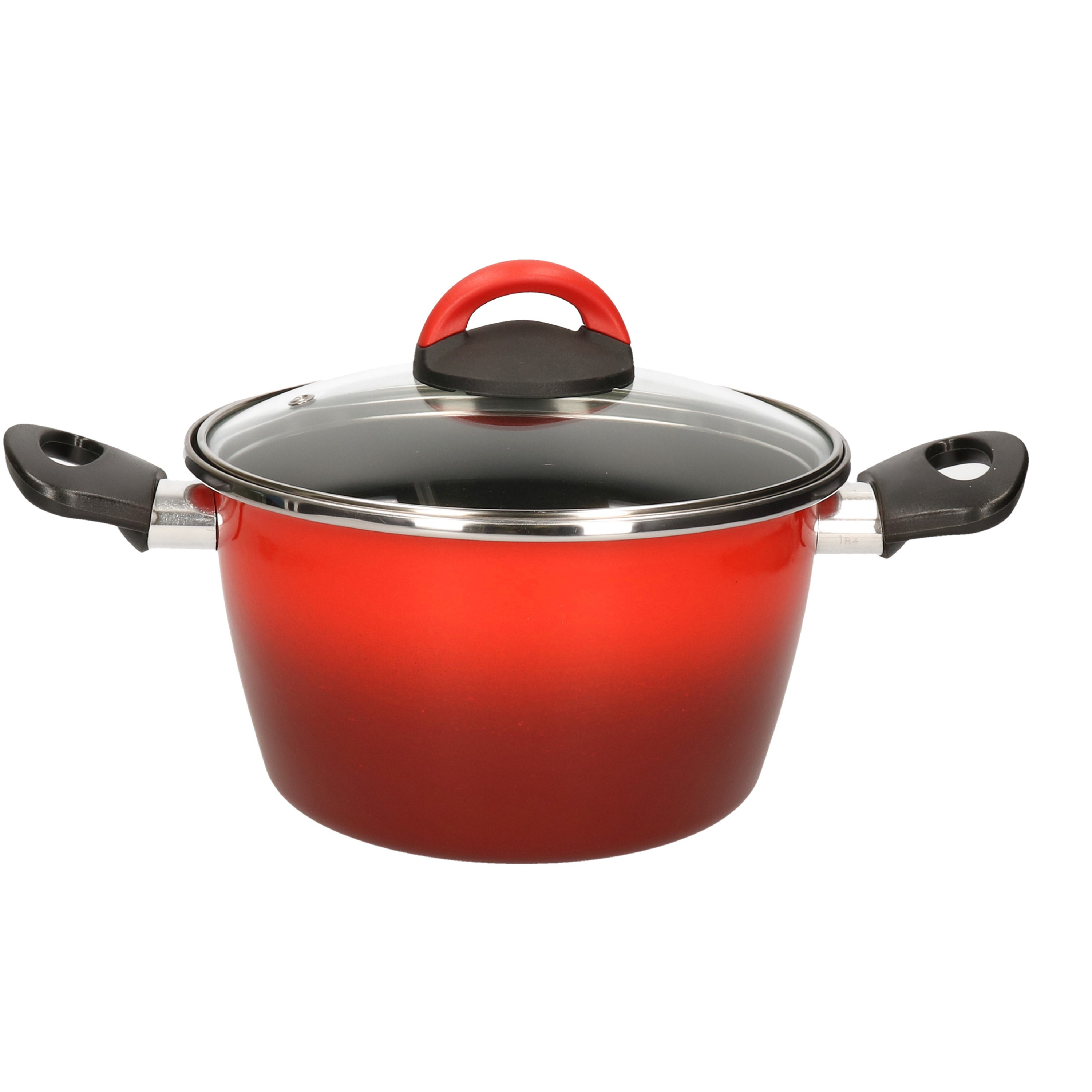 Rvs rode kookpan-pan met glazen deksel 20 cm 6 liter