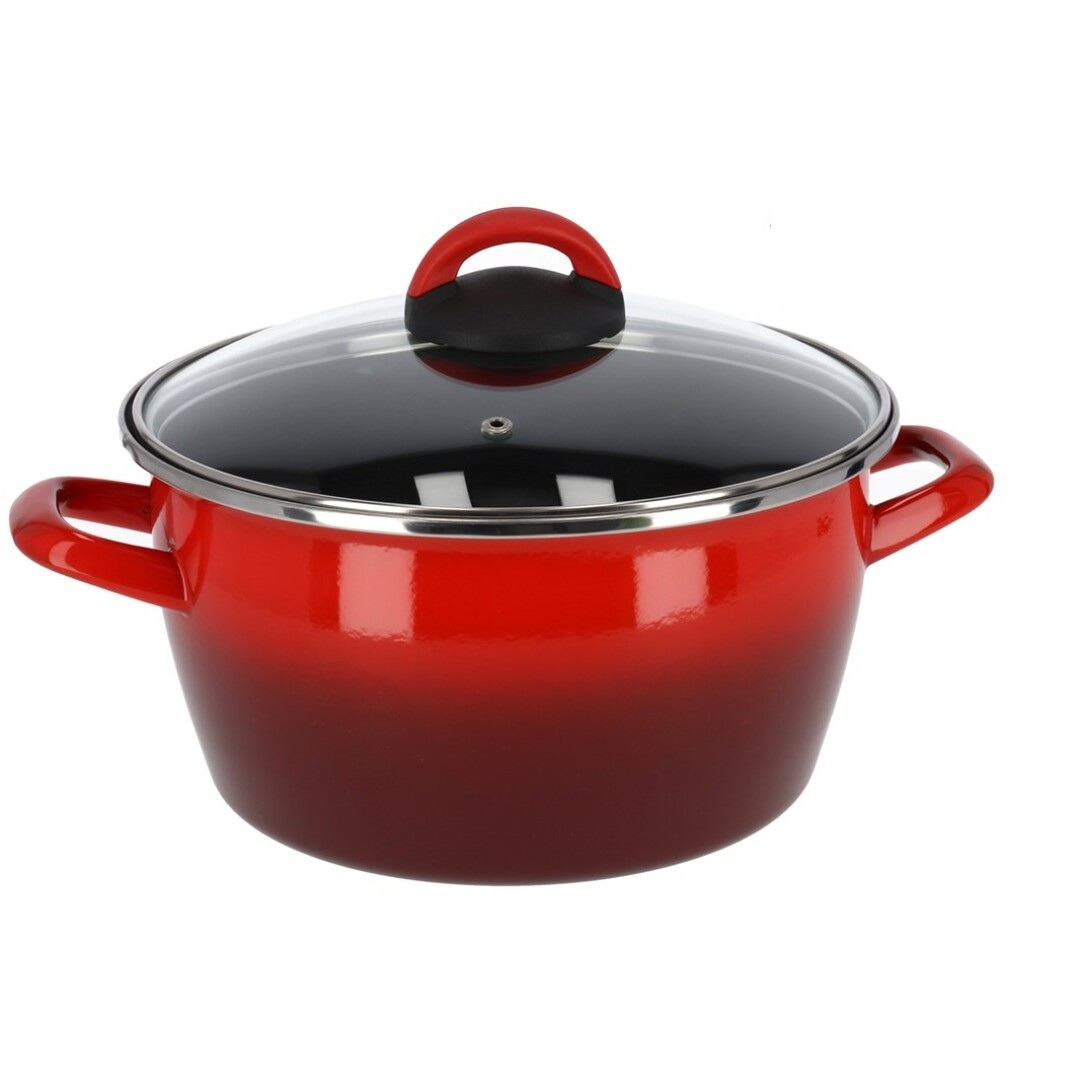 Rvs rode kookpan-pan met glazen deksel 24 cm 10 liter