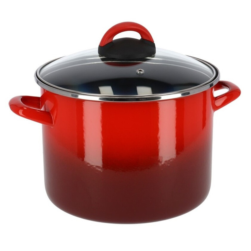 Rvs rode kookpan-soeppan met glazen deksel 23 cm 5.8 liter