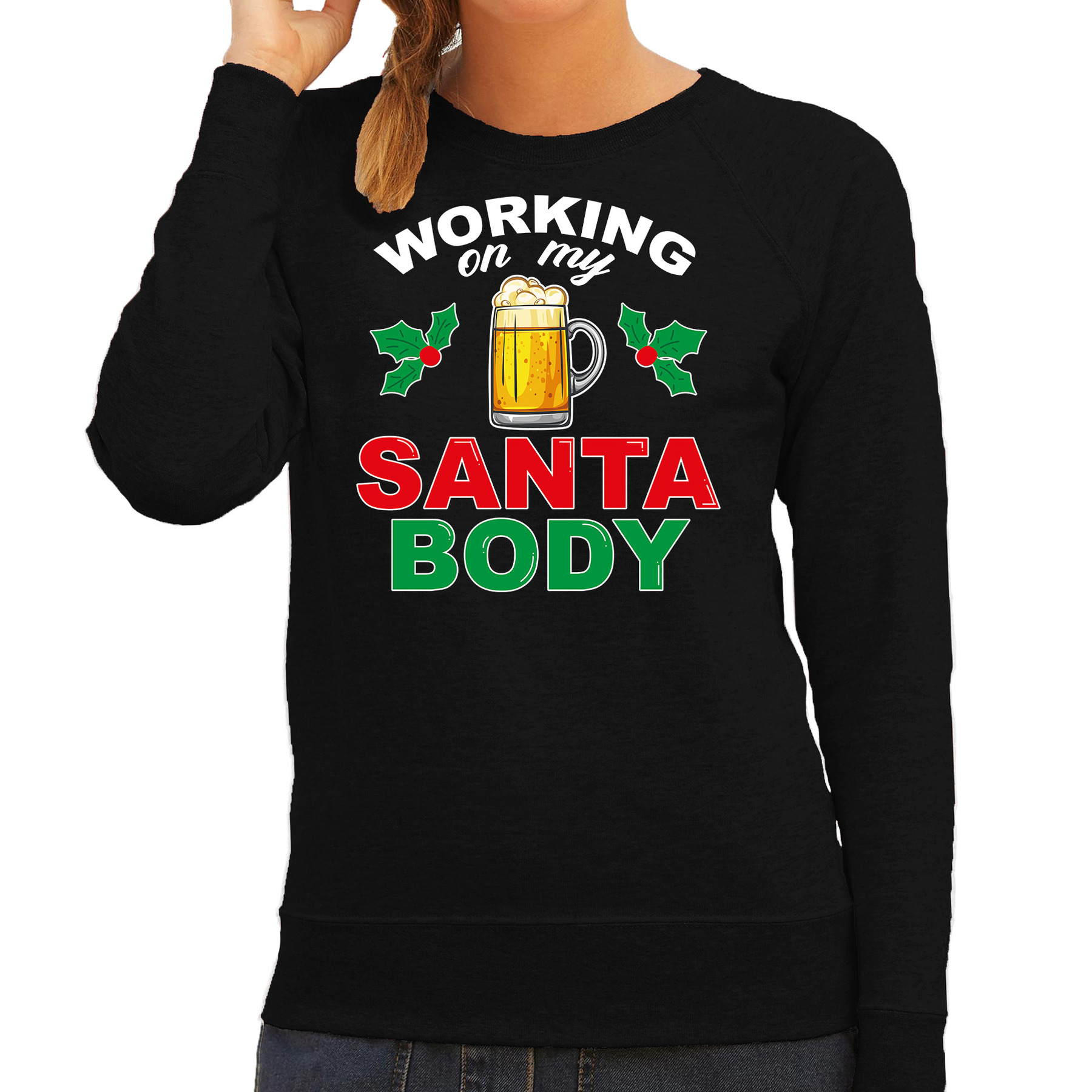 Santa body foute Kerstsweater-Kersttrui zwart voor dames
