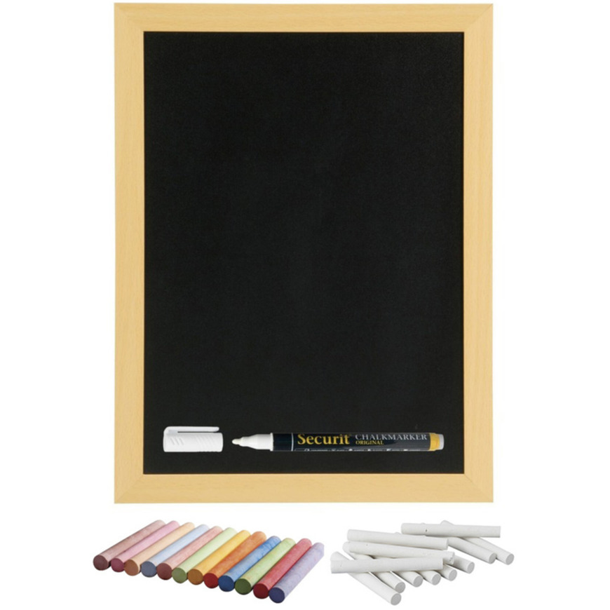 Schoolbord-krijtbord 40 x 60 cm met krijtjes wit en kleur