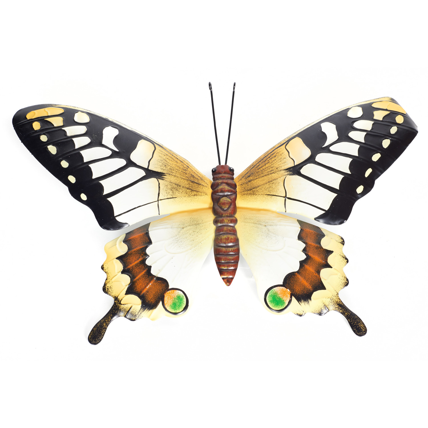 Schutting decoratie vlinders 48 cm geel-zwart metaal
