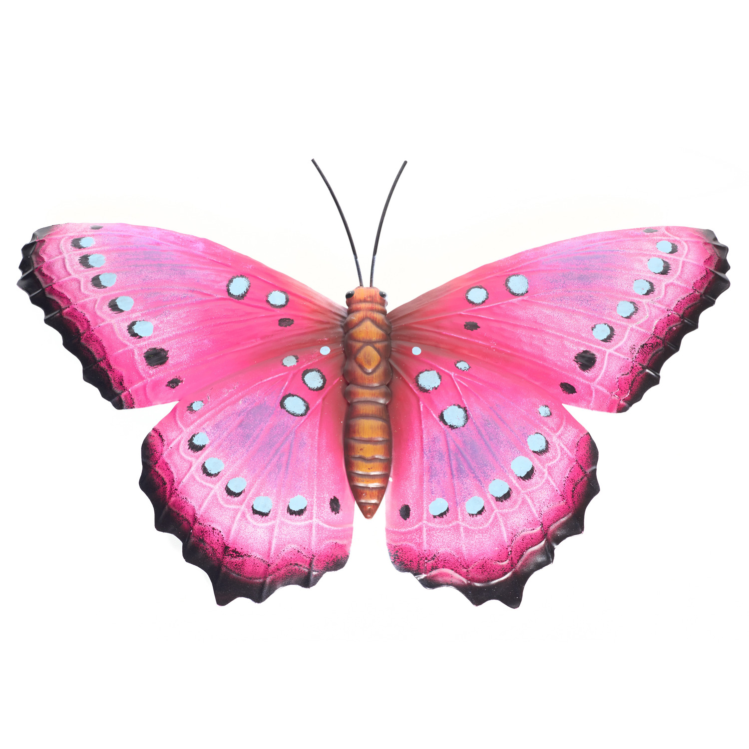 Schutting decoratie vlinders 48 cm roze-zwart metaal