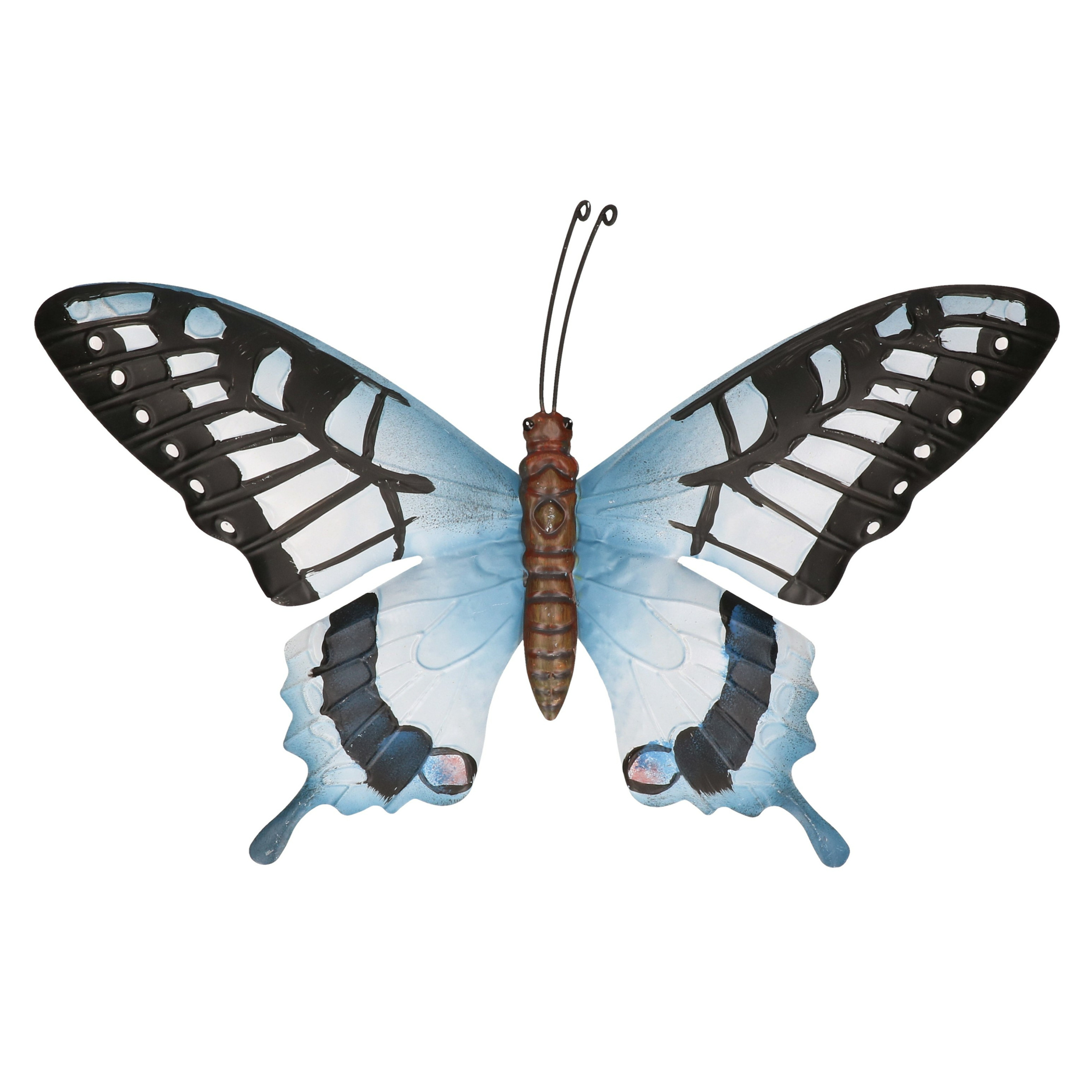 Schuttingdecoratie grijsblauw-zwarte vlinder 35 cm