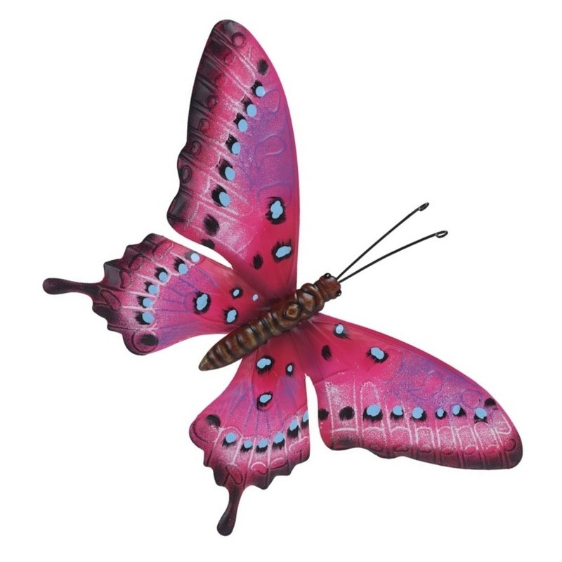 Schuttingdecoratie roze-lichtblauwe vlinder 44 cm