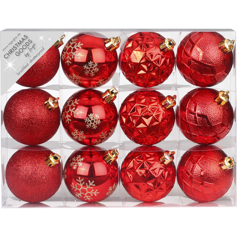 Set van 12x luxe rode kerstballen 6 cm kunststof mat-glans