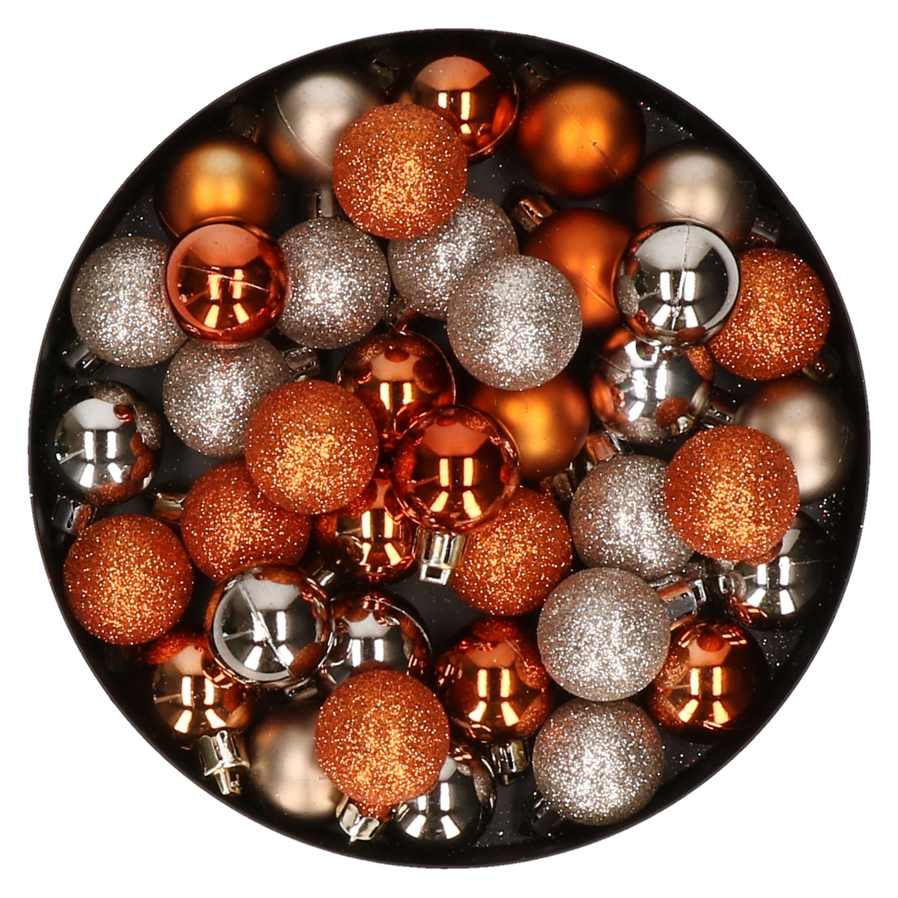 Set van 40x stuks kunststof kerstballen mix champagne en oranje 3 cm